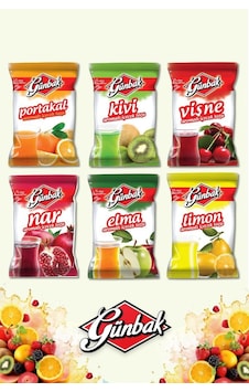 Günbak İçecek Tozu 250 Gr X 6 Adet Portakal, Kivi, Vişne, Nar, Elma, Limon 250 G Günbak İçecek Tozu 250 Gr X 6 Adet Portakal, Kivi, Vişne, Nar, Elma, Limon 250 G