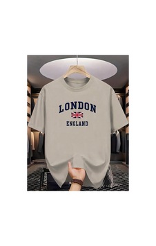 Caddemia Yaz Moda Rahat Gevşek Artı Boyutu Londra İngiltere Baskılı Spor Yuvarlak Boy Bej 2XL Caddemia Yaz Moda Rahat Gevşek Artı Boyutu Londra İngiltere Baskılı Spor Yuvarlak Boy Bej 2XL