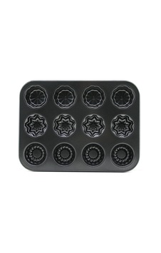 12 Gözlü Metal - Siyah Şekilli Muffin - Kek Kalıp Bx40