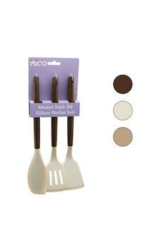 İbico İ22-014 Renkli Silikon Mutfak Seti - Ahşap Akasya Saplı Klasik, Yan, Delikli Spatula 30cm- 12'li Paket İbico İ22-014 Renkli Silikon Mutfak Seti - Ahşap Akasya Saplı Klasik, Yan, Delikli Spatula 30cm- 12'li Paket