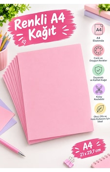 Pembe Renkli Fotokopi Kağıdı A4 500 Adet Renkli Yazıcı Ve Ofis Kağıdı, Okul Ve Hobi Kağıdı Pembe Renkli Fotokopi Kağıdı A4 500 Adet Renkli Yazıcı Ve Ofis Kağıdı, Okul Ve Hobi Kağıdı
