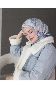 Bushu Çiçek Ve Desenli Twill Eşarplar Baby Blue Açık mavi Bushu Çiçek Ve Desenli Twill Eşarplar Baby Blue Açık mavi