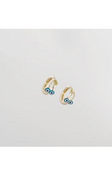 14k Gold Plated Blue Cherry Hoop Küpe Gold 14k Gold Plated Blue Cherry Hoop Küpe Gold