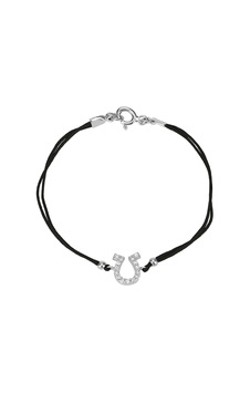 Zirkon Taşlı Pırlanta Montür Gümüş Rengi Kaplama Siyah İpli At Nalı Bileklik Gümüş - Rose Gold Zirkon Taşlı Pırlanta Montür Gümüş Rengi Kaplama Siyah İpli At Nalı Bileklik Gümüş - Rose Gold