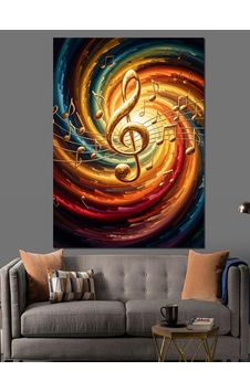 Renkli Spiral Notalar Ve Sol Anahtarı Dekoratif Kanvas - Mdf Ahşap Tablo Renkli Spiral Notalar Ve Sol Anahtarı Dekoratif Kanvas - Mdf Ahşap Tablo