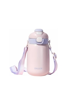 Diller 9073 420ml Pembe Tek Kapak Çift Kullanım Pipetli/pipetsiz 420ml Askılı Çelik Su Matarası 6 Saat Sıcak/soğuk