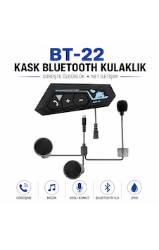 Bt-22 Kask Bluetooth Kulaklık 5.0 Motosiklet Intercom, Mikrofonlu, Ip67 Su Geçirmez, Sesli Komut Destekli