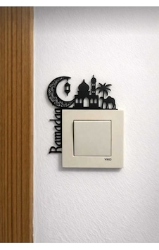 3d Baskı Ramadan Temalı Dekoratif Işık Anahtarı Süsü - Ramazan Hediyesi Duvar Dekoru 2 Adet