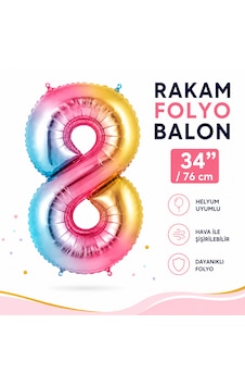 8 Rakam Folyo Balon Gökkuşağı 34 İnç 76 Cm Doğum Günü Parti Balonu Çok Renkli 8 Rakam Folyo Balon Gökkuşağı 34 İnç 76 Cm Doğum Günü Parti Balonu Çok Renkli