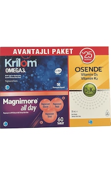 Krilom Omega3 50 Kapsül+ Magnimore Allday 60 Tablet + Osende D3k2 20 Ml Avantajlı Paket Krilom Omega3 50 Kapsül+ Magnimore Allday 60 Tablet + Osende D3k2 20 Ml Avantajlı Paket