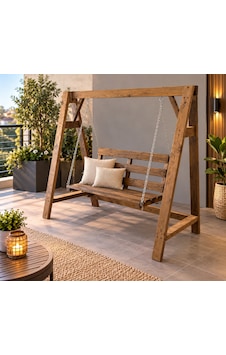 Ahsap Bahçe Balkon Salincagi 170x95x164 Cm Ceviz