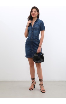 Banny Jeans Kadın Boydan Düğmeli Jean Elbise Koyu Mavi Banny Jeans Kadın Boydan Düğmeli Jean Elbise Koyu Mavi
