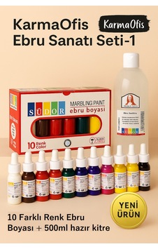 Kolay Ebru Sanatı Seti-1 10 Renk 25 Ml Ebru Boyası + 500 Ml Kitre Kolay Ebru Sanatı Seti-1 10 Renk 25 Ml Ebru Boyası + 500 Ml Kitre