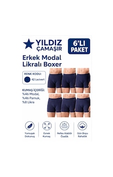 Yıldız Çamaşır Erkek Modal Likralı Boxer 36-37-38-39-40-41-42 - 6 Adet Lacivert Yıldız Çamaşır Erkek Modal Likralı Boxer 36-37-38-39-40-41-42 - 6 Adet Lacivert
