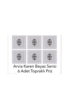 Arvia Karen Beyaz 6 Adet Topraklı Priz Çerçeve Dahil