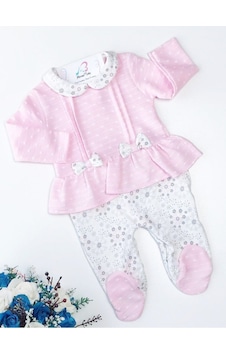 Mymio Kız Bebek Pembe Çiçekli Patikli Tulum Pembe