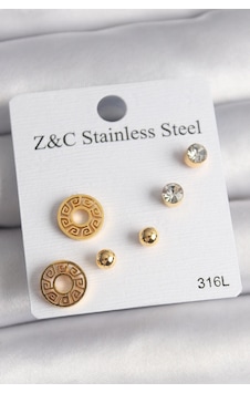 Mey İthalat 316l Çelik Gold Renk Zirkon Taşı Labirent Model Kadın Küpe Seti çok renkli Mey İthalat 316l Çelik Gold Renk Zirkon Taşı Labirent Model Kadın Küpe Seti çok renkli
