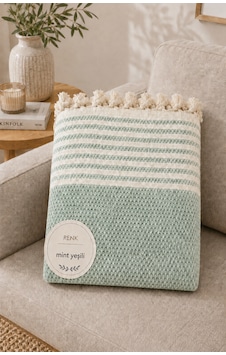 180x230 Cm Pamuklu Hasır Dokuma Koltuk Örtüsü Kaymaz Şal Örtü Çekyat Kanepe Koruyucu Premium Seri Mint Yeşili