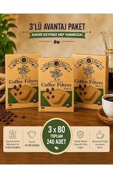 Kahve Filtre Kağıdı No:4 80'li 3'lü Paket Kahverengi Kahve Filtre Kağıdı No:4 80'li 3'lü Paket Kahverengi