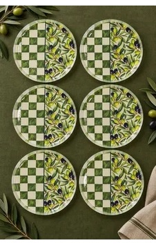 6'lı Cam Tatlı Tabağı - Zeytin Dalı Ve Dama Desenli 16 Cm - 6 Adet Pasta Tabak Yeşil 6'lı Cam Tatlı Tabağı - Zeytin Dalı Ve Dama Desenli 16 Cm - 6 Adet Pasta Tabak Yeşil