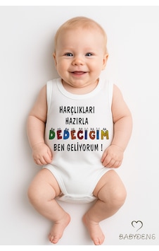 Babyden's Harçlıkları Hazırla Dedeciğim, Ben Geliyorum Yazılı Kolsuz Bebek Body %100 Pamuk Unisex Beyaz Babyden's Harçlıkları Hazırla Dedeciğim, Ben Geliyorum Yazılı Kolsuz Bebek Body %100 Pamuk Unisex Beyaz