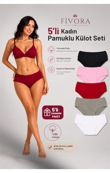 Fivora Kadın 5'li Pamuklu Slip Külot Seti Günlük Rahat Kalıp Çoklu Paket Asorti - 892400638 Asorti - 892400638 Asorti