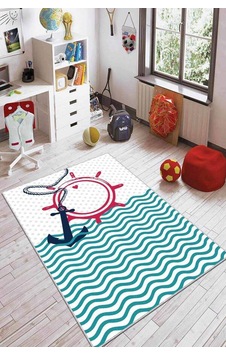 Turkuaz Kaymaz Tabanlı Denizci Temalı Çocuk Halısı Ar063n11 Turkuaz Kaymaz Tabanlı Denizci Temalı Çocuk Halısı Ar063n11