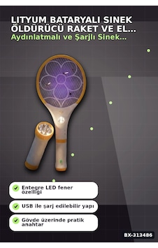 Bay Lityum Bataryalı Sinek Öldürücü Raket - El Feneri Ve Led Işıklı, 1 Adet Bx-313486 Najmaddin Bay Lityum Bataryalı Sinek Öldürücü Raket - El Feneri Ve Led Işıklı, 1 Adet Bx-313486 Najmaddin