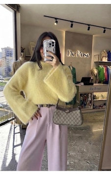 De Pose Kadın Triko Peluş Kazak Sarı De Pose Kadın Triko Peluş Kazak Sarı