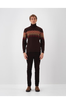 Xint Kahverengi Doğal Yün Dokulu Regular Fit Kazak 801827 Kahve