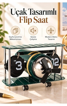 Exenar - Koyu Yeşil - Sayfa Çevirmeli Retro Uçak Tasarımlı Saat Flip Yaprak Masaüstü Mekanik Masa Saati Havacılık Temalı Vintage Beyaz - Yeşil Exenar - Koyu Yeşil - Sayfa Çevirmeli Retro Uçak Tasarımlı Saat Flip Yaprak Masaüstü Mekanik Masa Saati Havacılık Temalı Vintage Beyaz - Yeşil