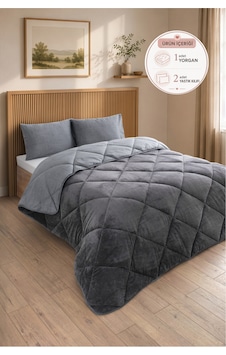 Premium Çift Taraflı Wellsoft Yorgan Seti Battal Boy 215x235 Cm 2 Adet Yastık Kılıflı Antrasit Premium Çift Taraflı Wellsoft Yorgan Seti Battal Boy 215x235 Cm 2 Adet Yastık Kılıflı Antrasit