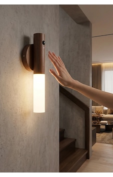Lüks Kablosuz Şarjlı Led Duvar Lambası Ahşap Renk Günışığı Hareket Sensörlü Aplik Rekli Lüks Kablosuz Şarjlı Led Duvar Lambası Ahşap Renk Günışığı Hareket Sensörlü Aplik Rekli