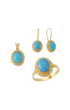 Firuze Taşlı Üçlü Set 8.90 Gram 14 Ayar Altın