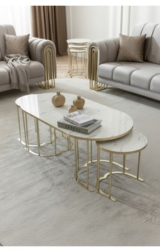Usta Mekan Lotus Gold Marmo Lak Panel 2+1 Orta Sehpa Krem Usta Mekan Lotus Gold Marmo Lak Panel 2+1 Orta Sehpa Krem