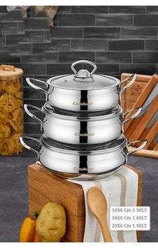 Cooker Lara Çelik 3'lü Sahan Set Gri Cooker Lara Çelik 3'lü Sahan Set Gri