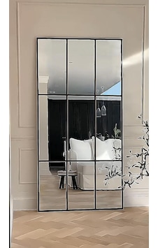 Siyah Metal Çerçeveli Dekoratif Pencere Model Duvar Aynası 80x180 Siyah Metal Çerçeveli Dekoratif Pencere Model Duvar Aynası 80x180