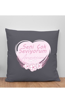 Bk Gift Anneler Günü Tasarımlı Antrasit Kırlent Yastık, Anneye He Bk Gift Anneler Günü Tasarımlı Antrasit Kırlent Yastık, Anneye He
