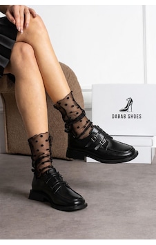 Dabab Shoes Elvan Kadın Siyah Cilt Küt Burun Çift Toka Detaylı Kalın Taban Loafer Ayakkabı Siyah - Siyah Dabab Shoes Elvan Kadın Siyah Cilt Küt Burun Çift Toka Detaylı Kalın Taban Loafer Ayakkabı Siyah - Siyah