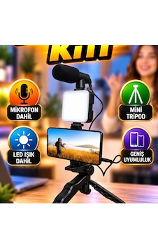 Mini Tripodlu Telefon Tutucu Vlog Çekim Kiti Mikrofonlu Ve Led Işıklı Mini Tripodlu Telefon Tutucu Vlog Çekim Kiti Mikrofonlu Ve Led Işıklı