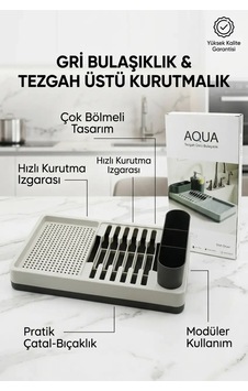 Drenajlı Gri Bulaşıklık Tezgah Üstü Tabak Bardak Kurutma Mutfak Düzenleyici Beyaz Drenajlı Gri Bulaşıklık Tezgah Üstü Tabak Bardak Kurutma Mutfak Düzenleyici Beyaz