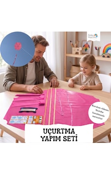 Uçurtma Yapım Seti / Naylon Altıgen / Ahşap Çıtalı / Pembe Uçurtma Yapım Seti / Naylon Altıgen / Ahşap Çıtalı / Pembe