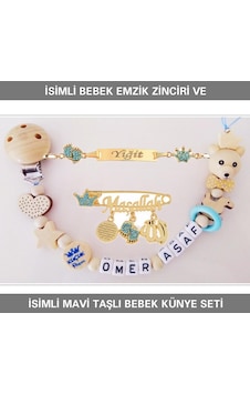Sahi Aksesuar İsimli Bebek Emzik Zinciri ve İsimli Bebek Künye Seti BEZYI323 Mavi Sahi Aksesuar İsimli Bebek Emzik Zinciri ve İsimli Bebek Künye Seti BEZYI323 Mavi