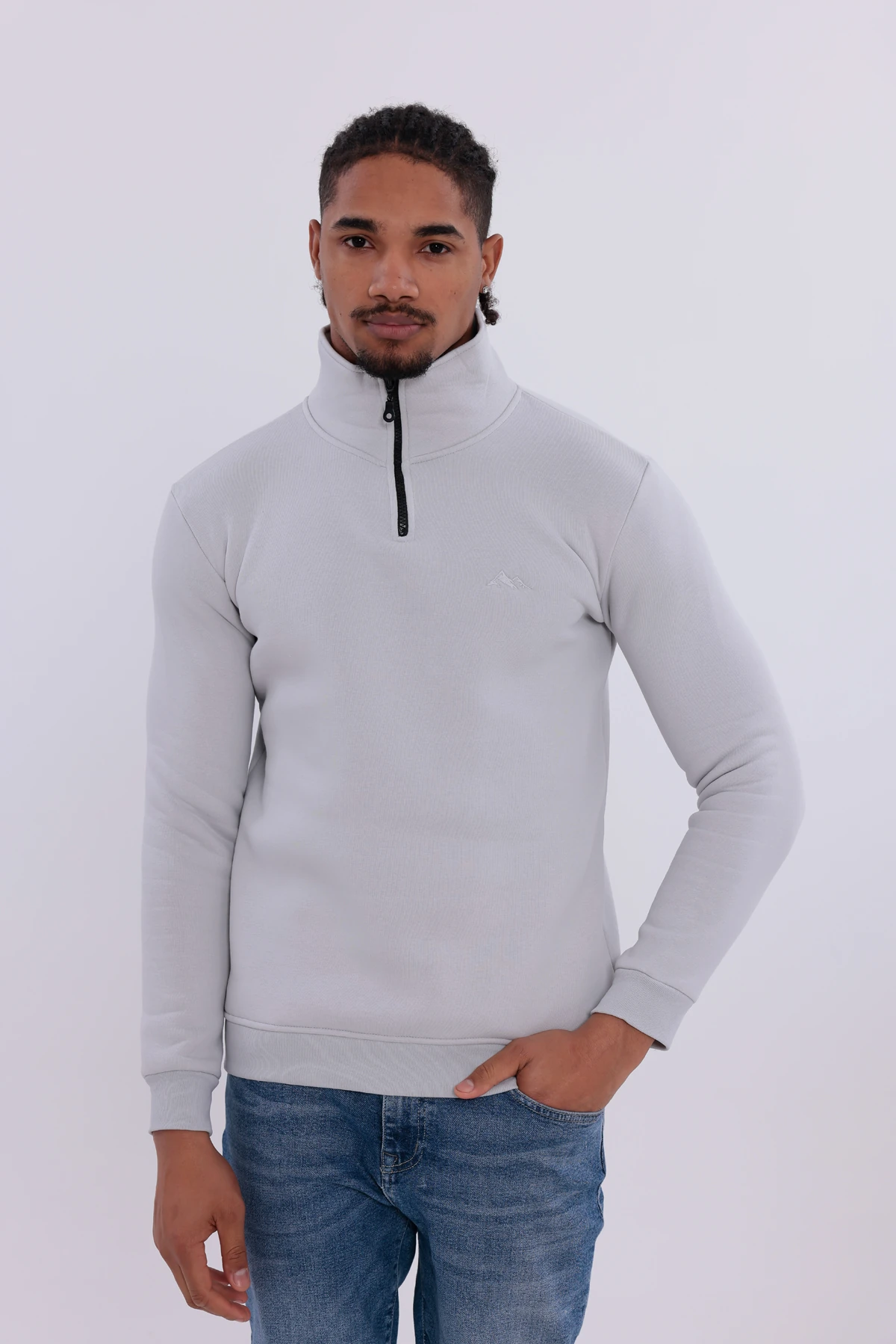 S4 Yarım Fermuarlı Sweatshirt Açık Gri S4 Yarım Fermuarlı Sweatshirt Açık Gri