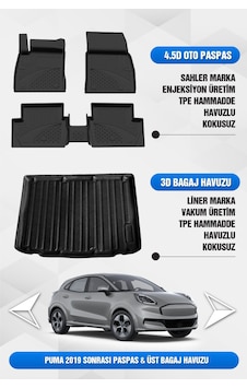 Ford Puma 2019 Sonrası Uyumlu 4.5d Premium Havuzlu Oto Paspas Ve Liner Üst Bagaj Havuzu -gen-e Uymaz