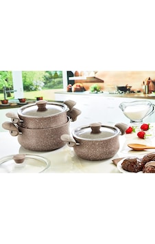 6 Parça Granit Güveç Set Sütlü Kahve 6 Parça Granit Güveç Set Sütlü Kahve