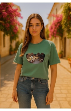 Markapia Kadın Bisiklet Yaka %100 Pamuk Blok Baskılı Kısa Kollu T-shirt Çok Renk Yeşil Markapia Kadın Bisiklet Yaka %100 Pamuk Blok Baskılı Kısa Kollu T-shirt Çok Renk Yeşil