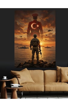 Türk Bayrağı Önünde Nöbetçi Mehmetçik Dekoratif Kanvas - Mdf Ahşap Tablo Türk Bayrağı Önünde Nöbetçi Mehmetçik Dekoratif Kanvas - Mdf Ahşap Tablo