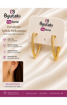 Gold Renk Taşlı V Model Küpe Gold Renk Taşlı V Model Küpe