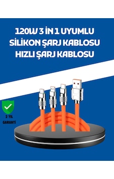 120w Şarj Destekli 3 Ü 1 Arada Çoklu Şarj Kablosu 1.2 Metre -